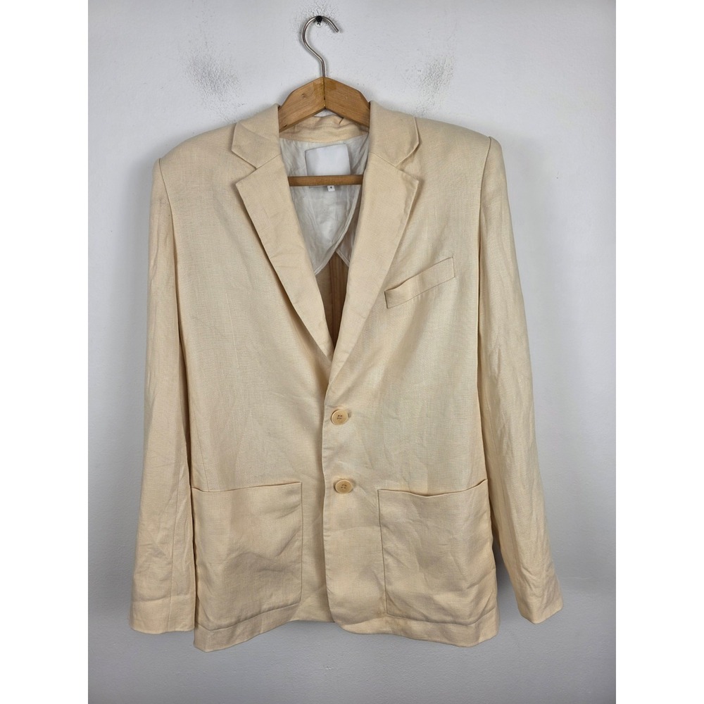 Tibi Womens Cream 100% Linen Single Breasted Blazer Jacket Size 4 Beige